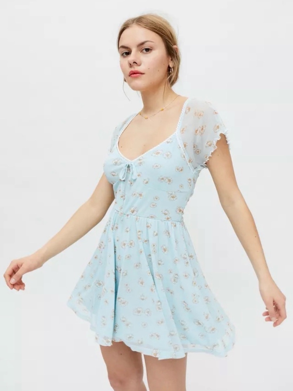 Urban Outfitters Light Blue Floral Mini Dress Romper Bettie